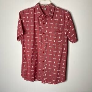 COCA COLA Shirt Button‎ Front Graphic Print Short Sleeves Red Sz Small